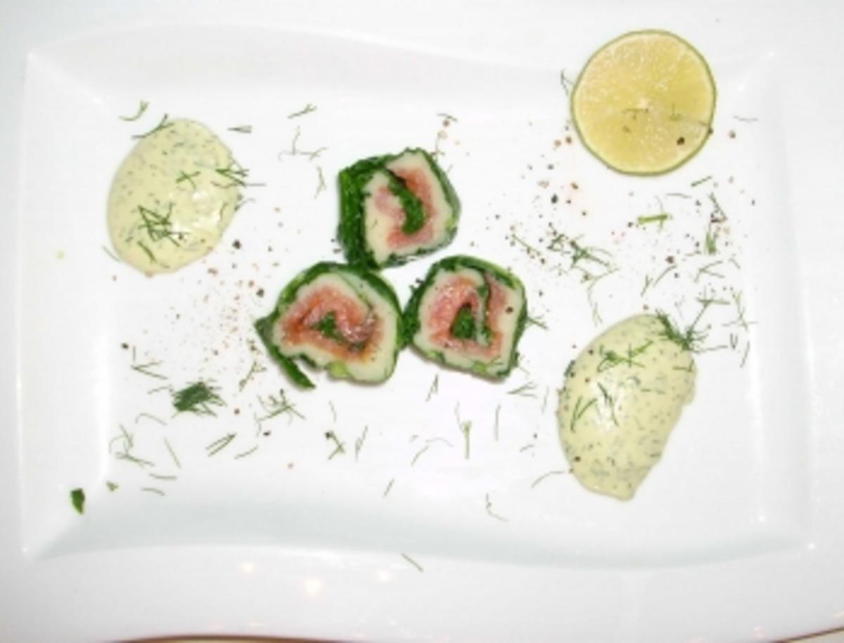 Westfälisches Sushi mit süßscharfer Dill-Senf-Soße - Rezept