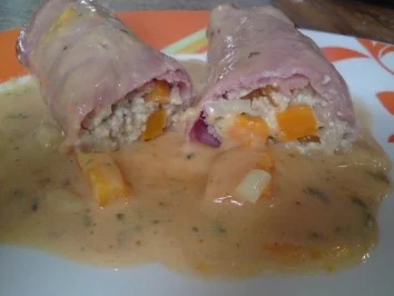 Rezept: Gefüllte Schinkenröllchen Gefüllte Schinkenröllchen - Rezept