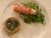 Kräutersaitlinge mit Schinken an gefüllten Champignons mit - Rezept