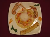 Atlantikzunge in Kokosmilch mit Paprika, Zwiebeln und Krabben - Rezept