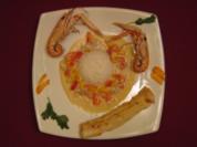 Atlantikzunge in Kokosmilch mit Paprika, Zwiebeln und Krabben - Rezept