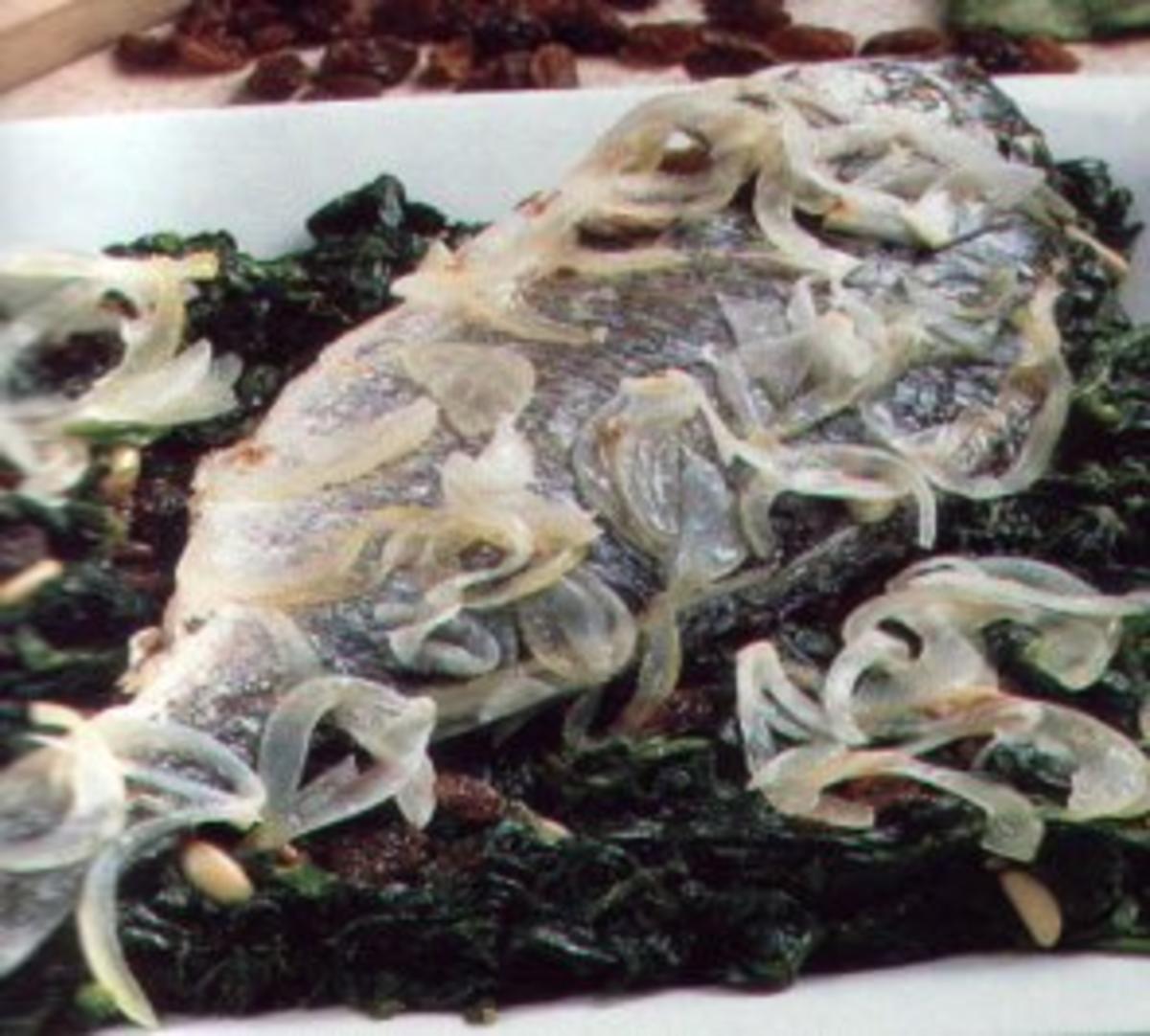 fisch goldbrasse mit spinat - Rezept