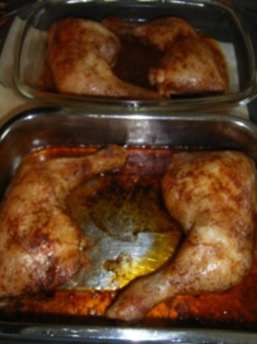 Hähnchenkeule in roter Lackkorsage an Bratkartoffelnspalten - Rezept - Bild Nr. 8