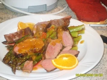 Grüner-Orangen-Chili-Spargel mit Entenbrust - Rezept - Bild Nr. 2