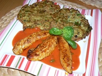 scharfe Zucchini-Kartoffelpuffer treffen auf..... - Rezept