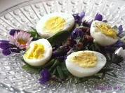 Wachteleier auf Veilchen-Löwenzahnsalat - Rezept