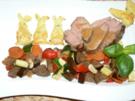 Osterhäschen auf Gemüsebett im Dialog mit Kalbsbraten - Rezept