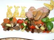 Osterhäschen auf Gemüsebett im Dialog mit Kalbsbraten - Rezept