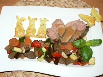 Osterhäschen auf Gemüsebett im Dialog mit Kalbsbraten - Rezept - Bild Nr. 11