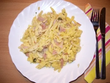 Rezept: Fl/Schwein: Spätzle mit Käse und Schinken Fl/Schwein: Spätzle mit Käse und Schinken - Rezept