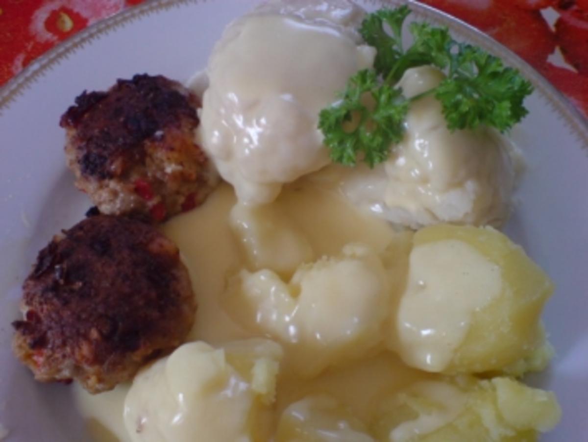 Bilder für Paprika-Hackbällchen mit Blumenkohl und Spargel in Sauce Hollandaise - Rezept