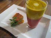 Rote Rüben / Karotten Cremsuppe an Kreuterchips - Rezept