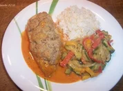 Hähnchenbrust mit Parmesankruste, Pfannengemüse und Reis - Rezept