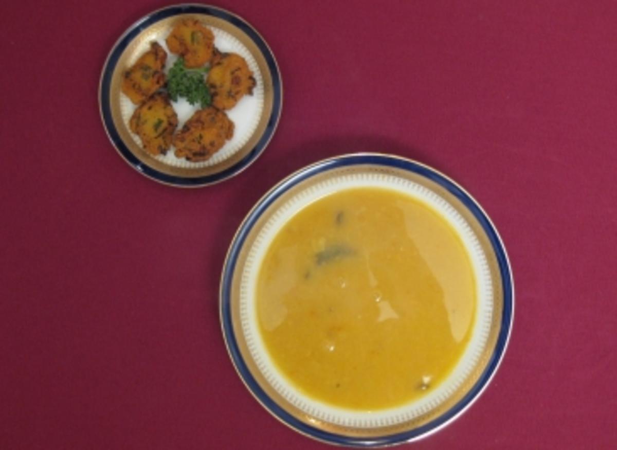 Gelbe Linsensuppe mit Chilikuchen - La soupe aux dals avec gateaux piments - Rezept