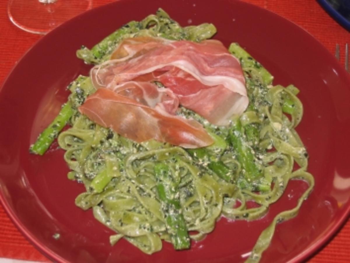 Bilder für Grüne Spargelnudeln mit Parmaschinken und Pesto - Rezept