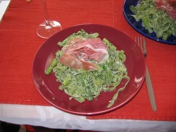 Grüne Spargelnudeln mit Parmaschinken und Pesto - Rezept - Bild Nr. 2