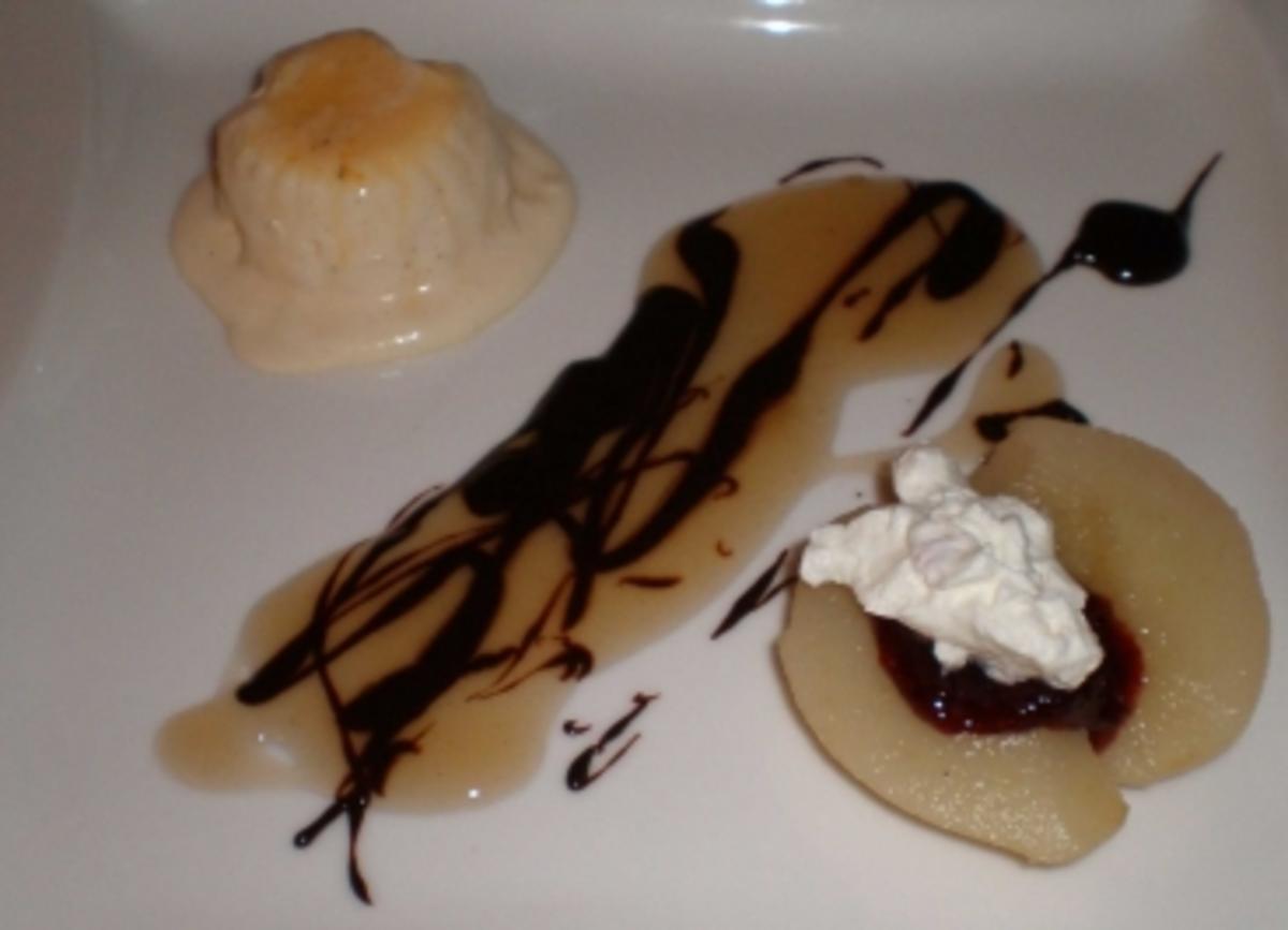 Birne &amp;quot;Adeline de Monaco&amp;quot; an Eierlikörparfait und Schokosoße - Rezept ...