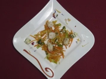 Gemüsestreifen karamellisiert mit gefüllten Mini-Sepien - Rezept