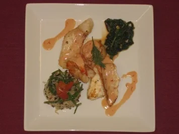 Edelfisch-Teller mit Wildreis und jungem Spinat - Rezept