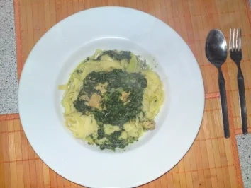 Rezept: Bandnudeln mit Spinat u. Putenbrust Bandnudeln mit Spinat u. Putenbrust - Rezept