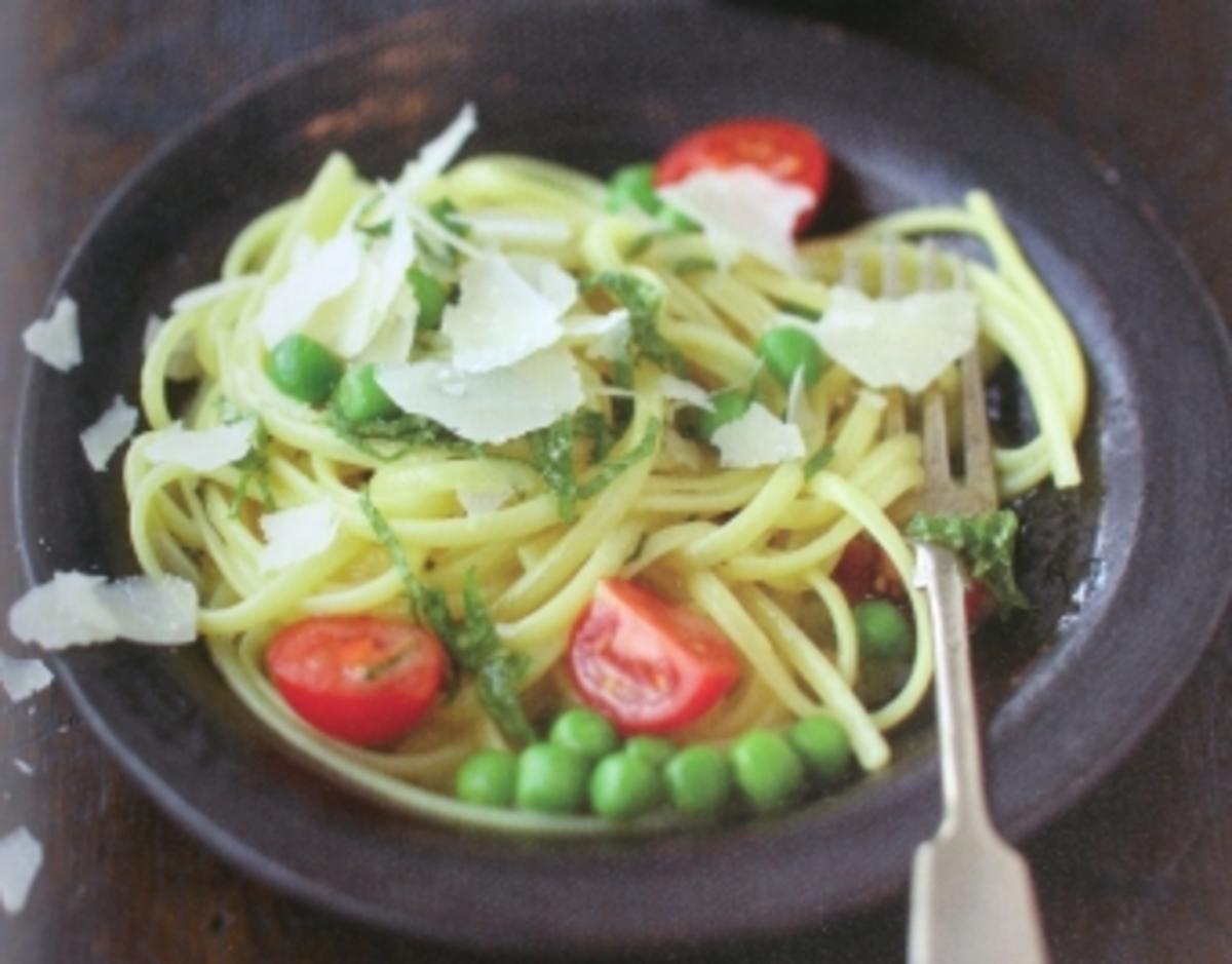 Linguine mit Limette , Minze und Erbsen - Rezept