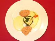 Traunbach-Saibling im Spinatblatt mit Grünkernrisotto - Rezept