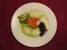 Spargel-Lachs-Lasagne mit Beluga-Linsen und Wasabischaum - Rezept