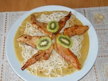 Putenstreifen asiatisch auf Mie-Nudeln und Kiwisoße - Rezept - Bild Nr. 5