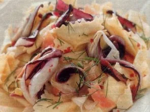 erster gang  stracci al sugo mit forelle - Rezept