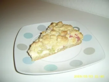 Rezept: Rhabarberkuchen mit Vanillecreme und Streuseln Rhabarberkuchen mit Vanillecreme und Streuseln - Rezept