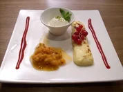 Lappenkäse flambiert mit Moltebeeren und Vanilleeis - Rezept