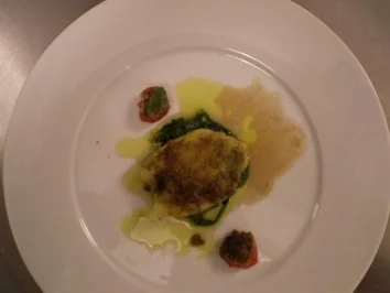 Rezept: Steinbutt in Pistazienkruste auf frischem Zitronenspinat mit Ingwersoße Steinbutt in Pistazienkruste auf frischem Zitronenspinat mit Ingwersoße - Rezept