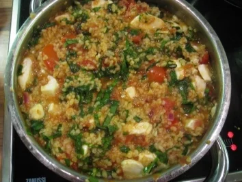 Rezept: Bulgur mit Bärlauch und Mozzarella Bulgur mit Bärlauch und Mozzarella - Rezept