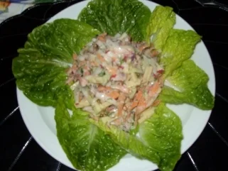 Rohkostsalat auf Römersalatbett und Dill-Joghurtdressing - Rezept