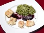 Risotto verde mit Fischschnitzeln und Rotweinschalotten - Rezept