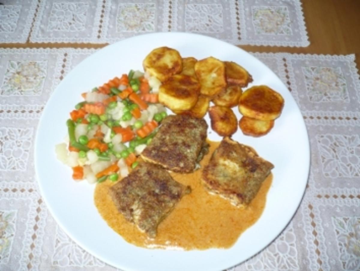 Dorsch mit Kürbiskernkruste, Knoblauchkartoffeln und Senfsoße - Rezept - Bild Nr. 5