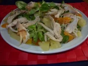 Exotisch-Fruchtiger-Feldsalat mit Brathähnchenstreifen - Rezept