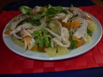 Rezept: Exotisch-Fruchtiger-Feldsalat mit Brathähnchenstreifen Bild Nr. 2 Exotisch-Fruchtiger-Feldsalat mit Brathähnchenstreifen - Rezept - Bild Nr. 2