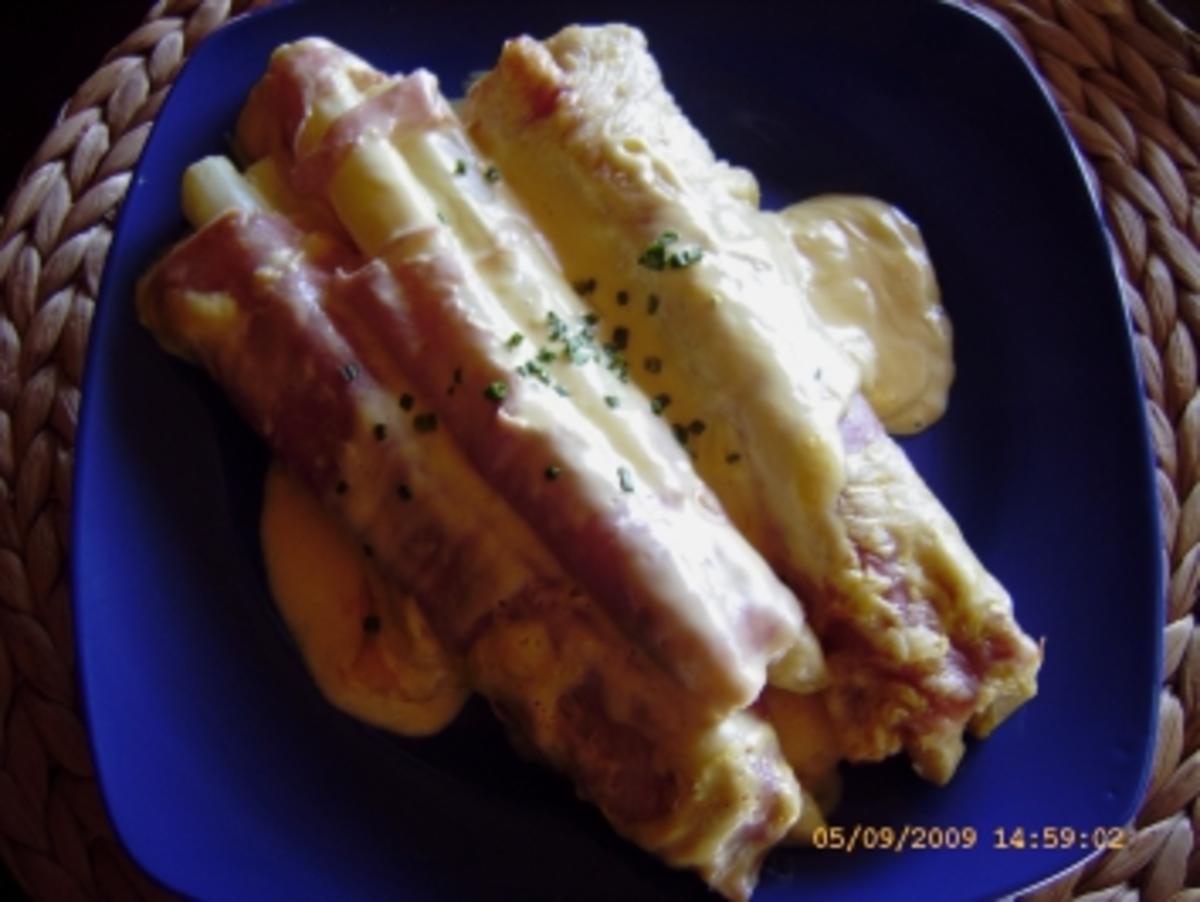 Bilder für Spargel - Schinken - Rouladen mit Hollandaise und Käse überbacken... - Rezept