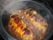 Schinkenrollbraten mit Frischkäse-Zwiebel-Füllung - Rezept