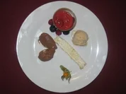 Tonkabohneneis, Schokoladenmousse und Himbeersüppchen - Rezept