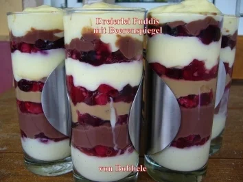 Dessert: Dreierlei Puddis mit Beerenspiegel - Rezept