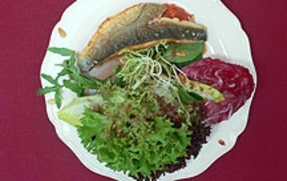 Variation von Salat mit Wolfsbarsch - Rezept
