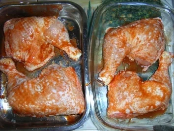 Hähnchenkeule in golden Lackkorsage an Nudelsalat italenische Art - Rezept - Bild Nr. 4