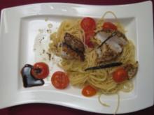 Seeteufelfilets mit Vanillebutter auf Spaghettini mit Orangen-Tomaten - Rezept