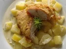 Hähnchenbrust im Schinkenmantel mit Parmesankruste auf Schmorgurkenragout - Rezept