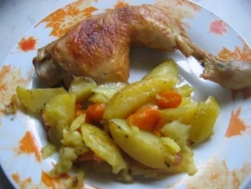 Rezept: Hähnchen-Keulen mit Kartoffeln Hähnchen-Keulen mit Kartoffeln - Rezept