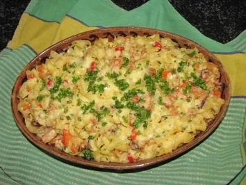 Leberkäs - Paprika - Nudel - Auflauf - Rezept