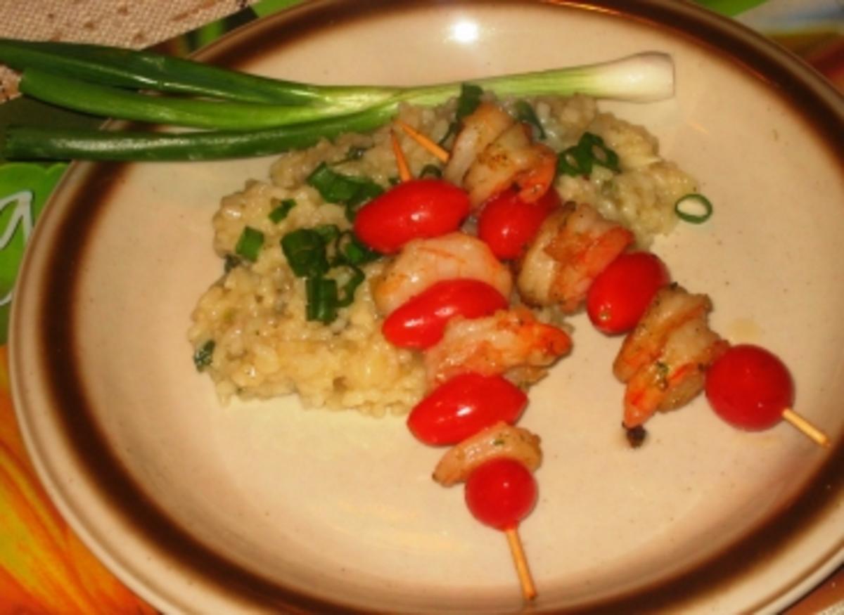Meeresfrüchte: Erstochene King Prawns an Frühlingszwiebelrisotto - Rezept