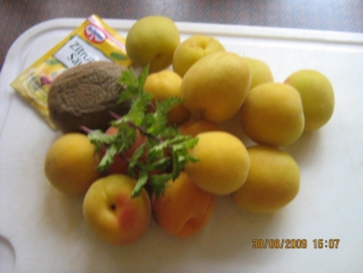 Aprikosen-Kiwi-Konfitüre mit Minze - Rezept